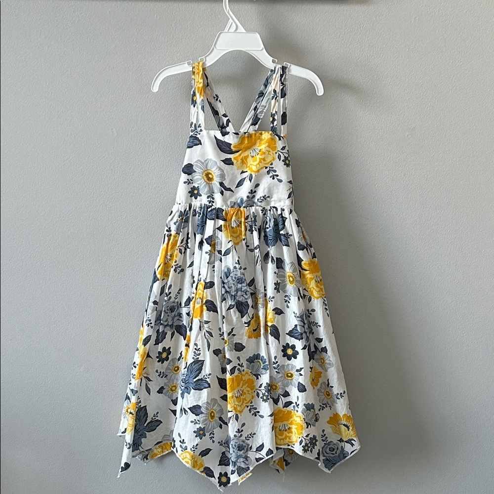 Girls Floral Sundress with Yellow and Blue Flowers, Size 7